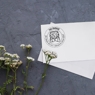 Scottish fold Cat Family Return Address  Rubber Stamp