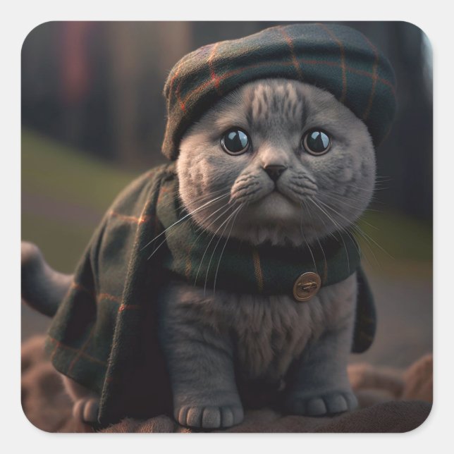 Scottish Fold Cat in a Scottish Hat Sticker (Front)