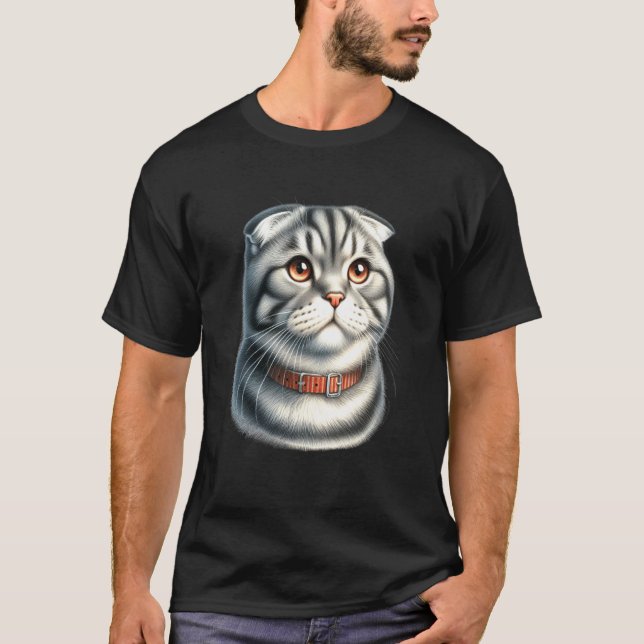Scottish Fold Cat Portrait T-Shirt (Front)