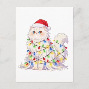 Scottish Fold Cat Santa Hat Christmas Lights Funny Postcard
