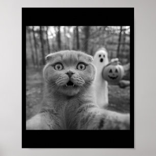 Scottish fold cat selfie ghost trick or treater poster