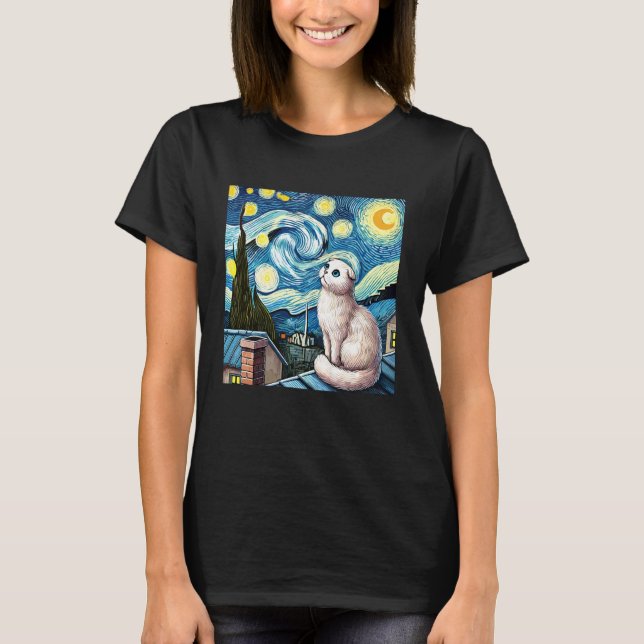 Scottish Fold Cat Under Starry Night Sky T-Shirt (Front)