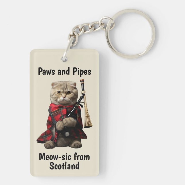 Scottish Fold Cat with Bagpipes Keychain (Back)