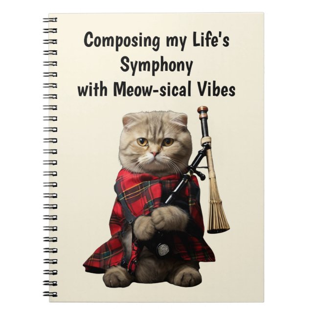 Scottish Fold Cat with Bagpipes Notebook (Front)