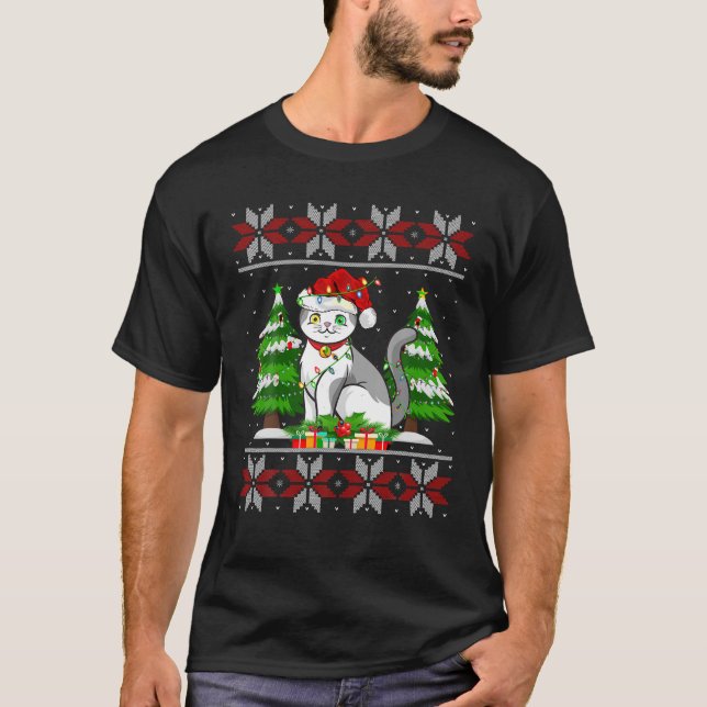 Scottish Fold Christmas Tree Lights Ugly Sweater S (Front)