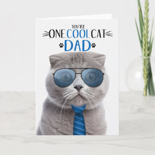 Scottish Fold Grey Cat Father's Day One Cool Cat Holiday Card