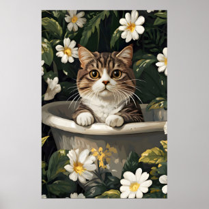 Scottish Fold In Bathtub Poster, Funny Cat Poster