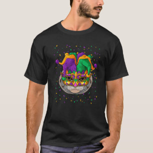 Scottish Fold Mardi Gras Cat Face Carnival Jester T-Shirt