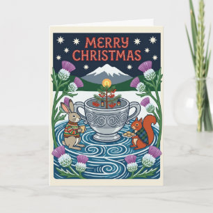 Scottish Folk Art Hare & Red Squirrel Christmas Card