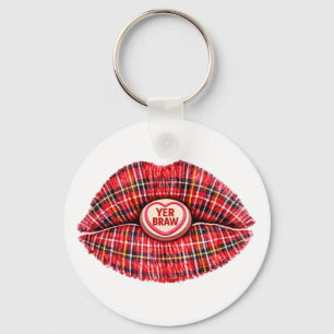 Scottish Gift Tartan Lips Love Pop Art Keychain