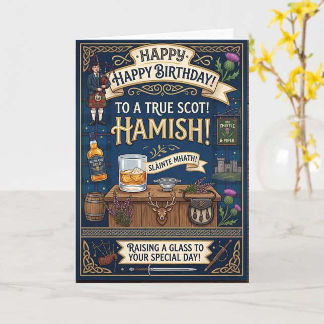 Scottish Hamish Birthday Card (Yellow Flower)