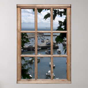 Scottish Harbour View from a Window Poster