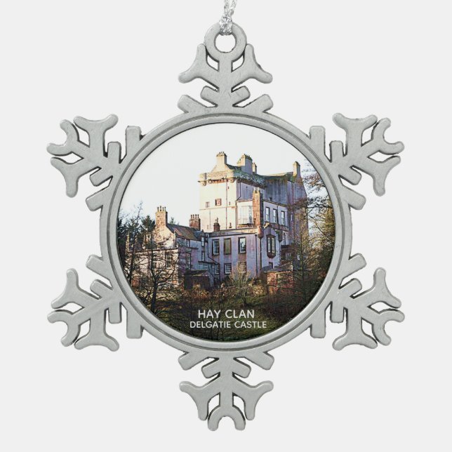 Scottish Hay Clan Delgatie Castle Snowflake Pewter Christmas Ornament (Front)