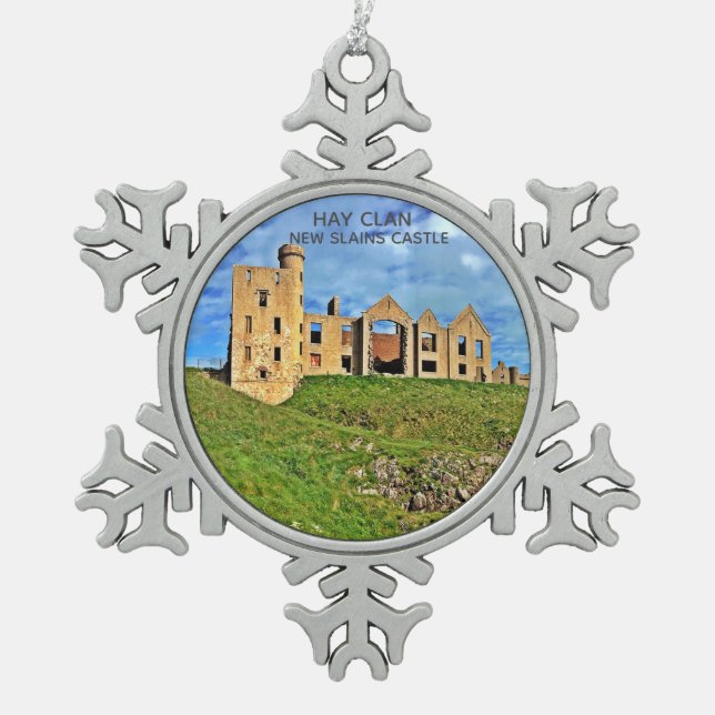 Scottish Hay Clan New Slains Castle Snowflake Pewter Christmas Ornament (Front)