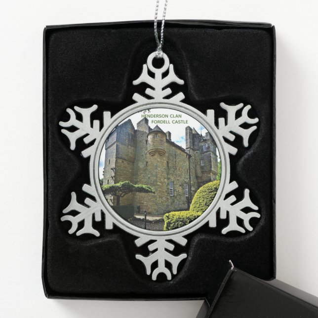Scottish Henderson Clan's Fordell Castle Snowflake Pewter Christmas Ornament (Box)