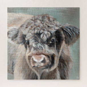 Scottish Highland Calf on Green Jigsaw Puzzle