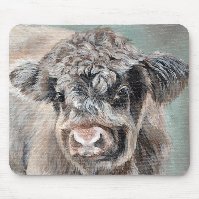 Scottish Highland Calf on Green Mouse Pad (Front)