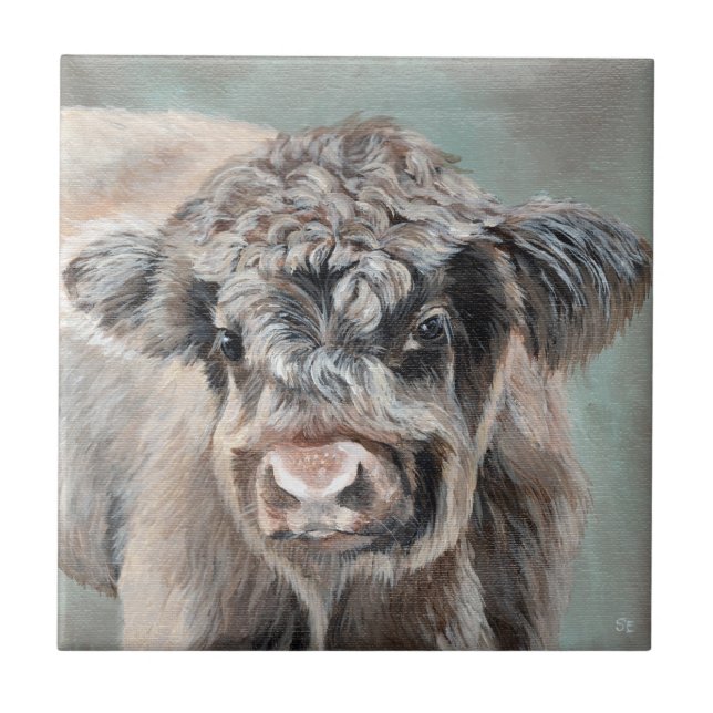 Scottish Highland Calf on Green Tile (Front)