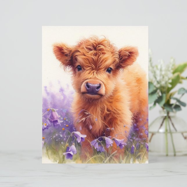 Scottish Highland Calf Wildflowers Scrapbook Paper (Standing Front)