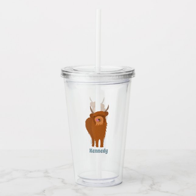 Scottish Highland Cattle Cow Graphic Personalized Acrylic Tumbler (Front)