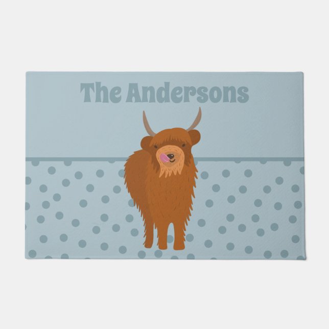 Scottish Highland Cattle Cow Graphic Personalized  Doormat (Front)