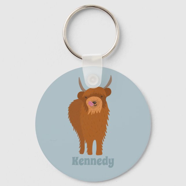 Scottish Highland Cattle Cow Graphic Personalized Keychain (Front)