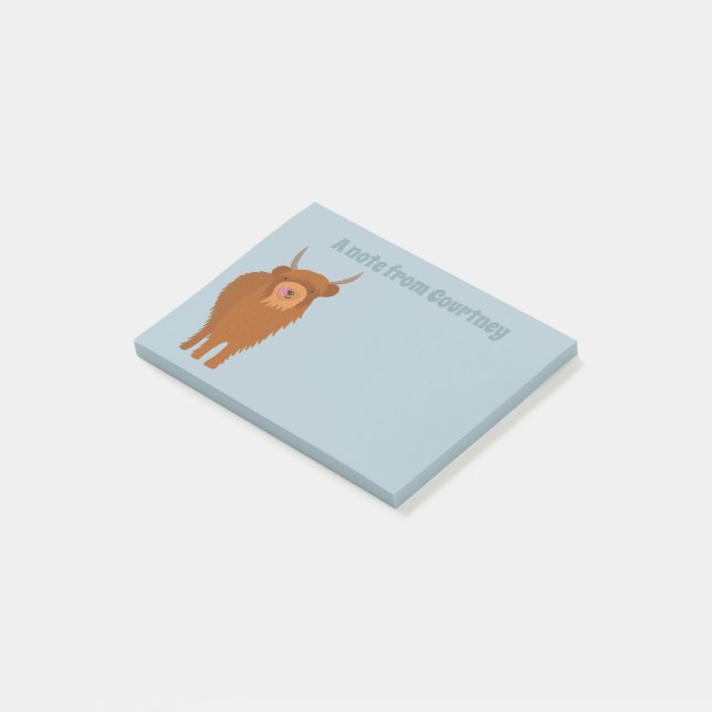 Scottish Highland Cattle Cow Graphic Personalized Post-it Notes (Angled)