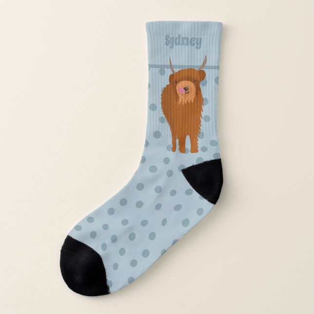 Scottish Highland Cattle Cow Graphic Personalized Socks (Left Outside)