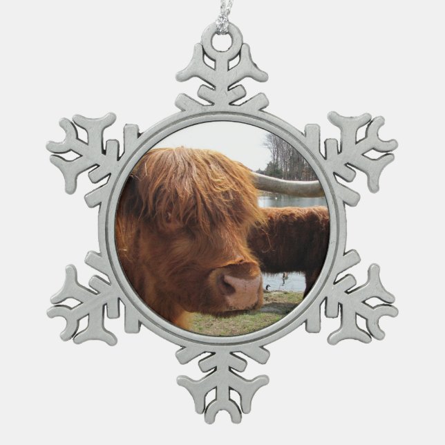 Scottish Highland Cattle ~ Pewter ornament (Front)