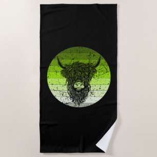 Scottish Highland Cattle Retro Beach Towel