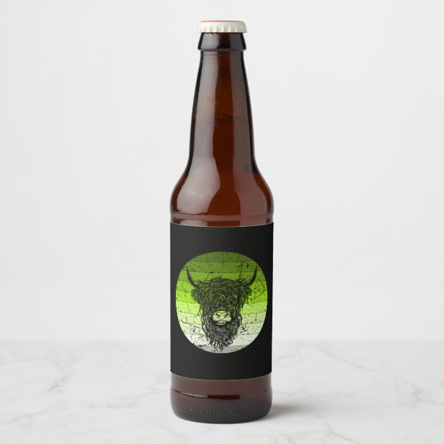Scottish Highland Cattle Retro Beer Bottle Label (Front)