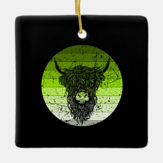 Scottish Highland Cattle Retro Ceramic Ornament (Front)