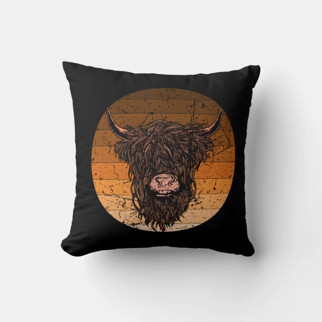 Scottish Highland Cattle Throw Pillow (Front)