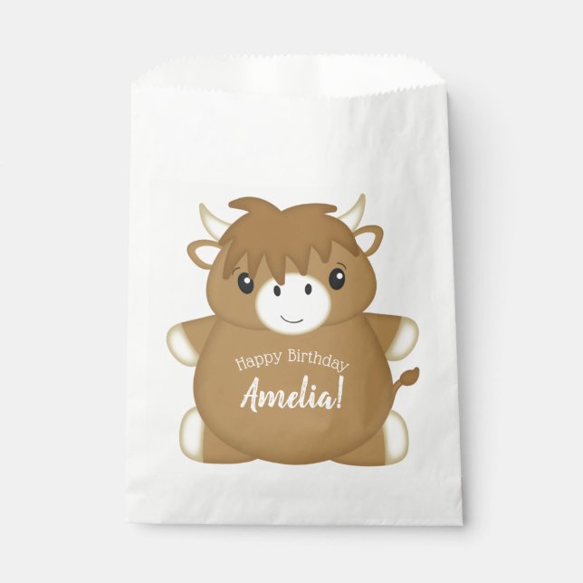 Scottish Highland Coo Cow Birthday Party Favour Bag (Front)