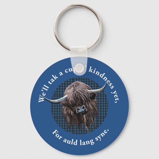 Scottish Highland Cow. Auld Lang Syne. Keychain (Front)