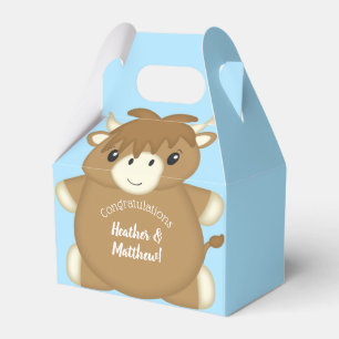 Scottish Highland Cow Baby Shower Blue Favor Box