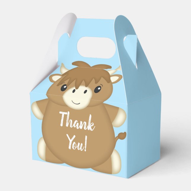 Scottish Highland Cow Baby Shower Blue Favor Box (Front Side)