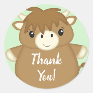 Scottish Highland Cow Baby Shower Green Classic Round Sticker