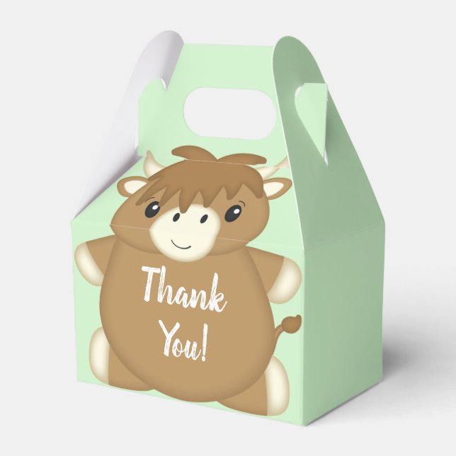 Scottish Highland Cow Baby Shower Green Favor Box (Front Side)