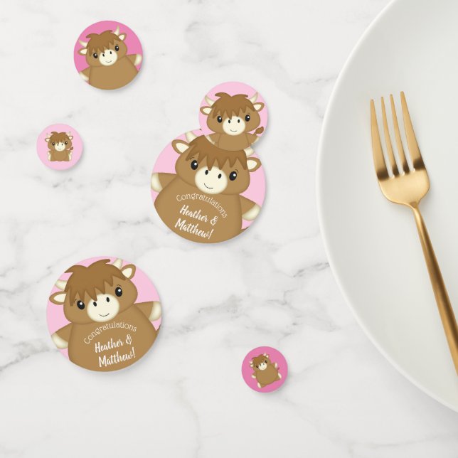 Scottish Highland Cow Baby Shower Pink Confetti (Group)