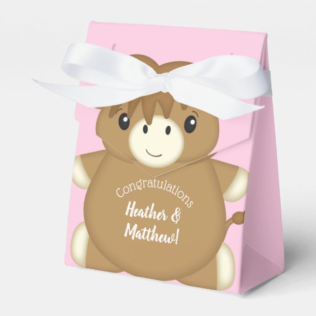 Scottish Highland Cow Baby Shower Pink Favor Box (Front Side)