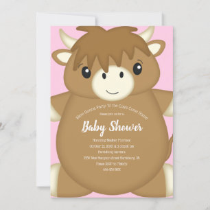 Scottish Highland Cow Baby Shower Pink Invitation