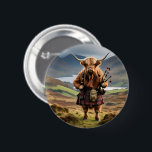 Scottish Highland Cow Bagpiper, 2 Inch Round Button<br><div class="desc">Pictured In His Clan Tartan Is A Highland Cow Bagpiper.</div>