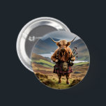 Scottish Highland Cow Bagpiper, 2 Inch Round Button<br><div class="desc">Pictured In His Clan Tartan Is A Highland Cow Bagpiper.</div>
