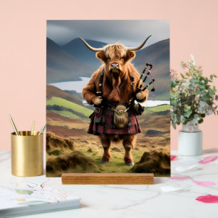 Scottish Highland Cow Bagpiper, Acrylic Sign