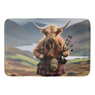 Scottish Highland Cow Bagpiper, Bath Mat