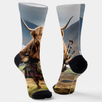 Scottish Highland Cow Bagpiper, Crew Socks