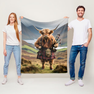 Scottish Highland Cow Bagpiper, Fleece Blanket