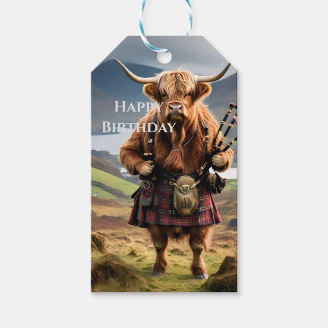Scottish Highland Cow Bagpiper,  Gift Tags (Front)