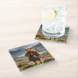 Scottish Highland Cow Bagpiper, Glass Coaster<br><div class="desc">Pictured Dressed In A Kilt And Jacket In The Highlands Of Scotland,  A Highland Cow Is  Holding A Set Of Bagpipes. If You Would Like This Image In Black And White Go To Customize,  Find The Filters Right Side In Designer,  Then Click Black White Filter,  Happy Designing.</div>